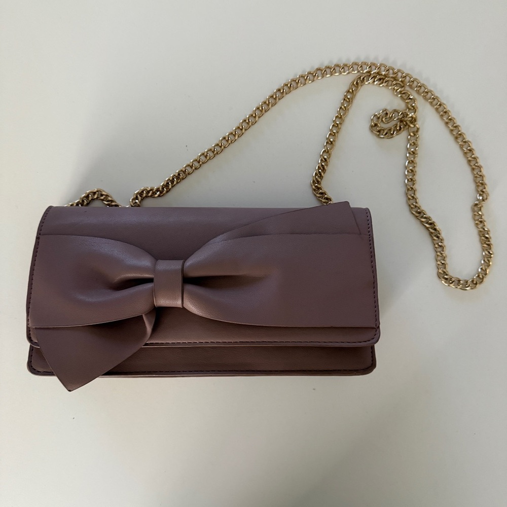 Adrienne Vittadini Mauve Bow Chain Crossbody Bag